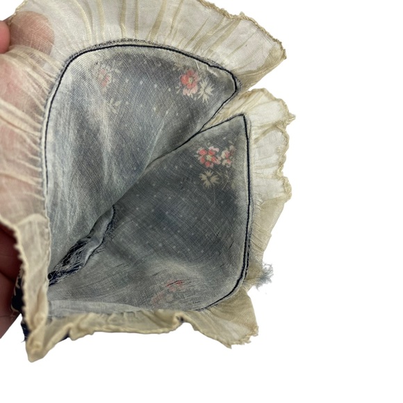 Vintage 1940s Elegant Floral Silk Mesh Dainty Small Sized Navy Blue Pink Flowers - Picture 12 of 16